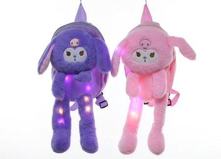Peluş Işıklı Oynar Kulaklı Kuromi Sırt Çantası 