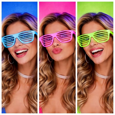 Retro Neon Fosforlu Panjur Gözlük - 12 Adet