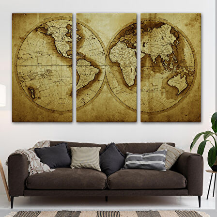 Harita Sepeti Eskitme Dünya Haritası Vintage Dekoratif Kanvas Tablo 1105