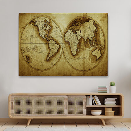 Harita Sepeti Eskitme Dünya Haritası Vintage Dekoratif Kanvas Tablo 1105