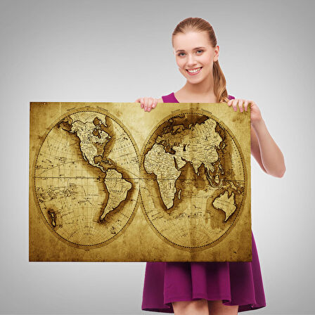 Harita Sepeti Eskitme Dünya Haritası Vintage Dekoratif Kanvas Tablo 1105