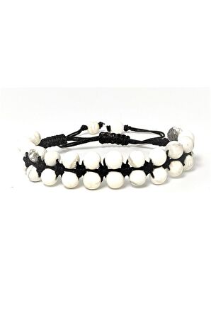 Hematit Çift Sıra Örme Bileklik 6 Mm ( Siyah Ipli)