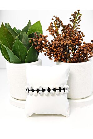 Hematit Çift Sıra Örme Bileklik 6 Mm ( Siyah Ipli)