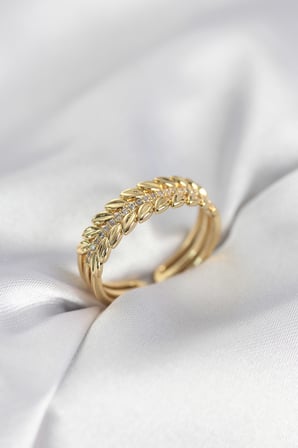 Başak Figürlü Zirkon Taşlı Kadın Yüzük (Gold Renk)