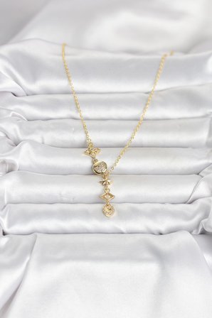 Gold Renk Zirkon Taşlı Y Kadın Kolye (316L Çelik)