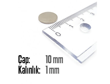 Neodyum Mıknatıs Silindir Çap 10mm , Kalınlık 1mm   ( 10 Adet)