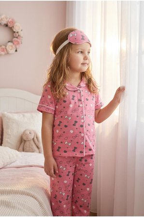  Tavşanlı ve Peri Kızı Desenli Kız Çocuk Düğmeli Pijama Takımı Yazlık Pamuklu Kısa Kollu Uyku Bantl