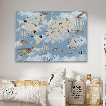 Harita Sepeti Çocuk Odası Temalı Dekoratif Kanvas Tablo 1106