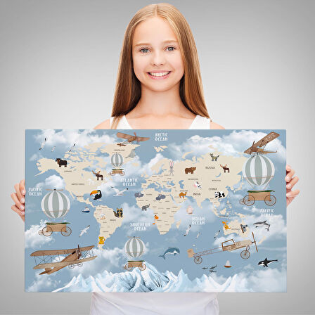 Harita Sepeti Çocuk Odası Temalı Dekoratif Kanvas Tablo 1106