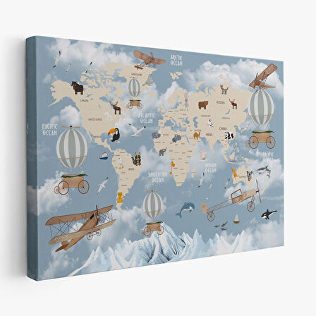 Harita Sepeti Çocuk Odası Temalı Dekoratif Kanvas Tablo 1106