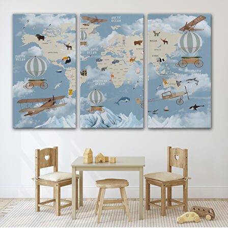 Harita Sepeti Çocuk Odası Temalı Dekoratif Kanvas Tablo 1106