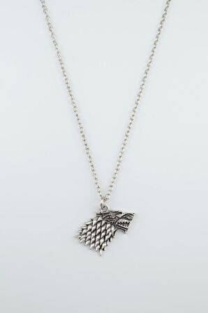 Game Of Thrones Stark Kurt Erkek Kadın Kolye Antik Gümüş Kaplama - 60 cm Düz Zincir