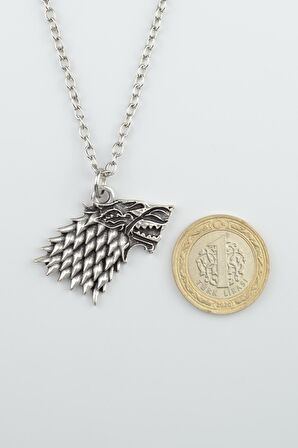 Game Of Thrones Stark Kurt Erkek Kadın Kolye Antik Gümüş Kaplama - 60 cm Düz Zincir
