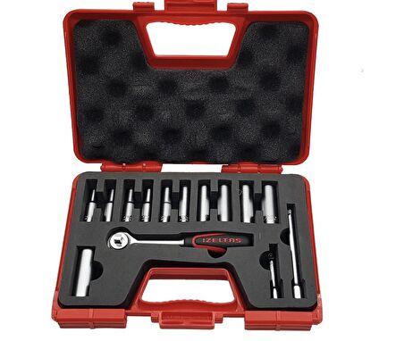 İZELTAŞ 1/4” Altı Köşe Derin Lokma Anahtar Set (14 parça, mm)