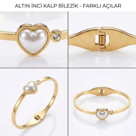 Kadın Gold Kalp İncili Kelepçe Bilezik - Premium Kararmaz Çelik