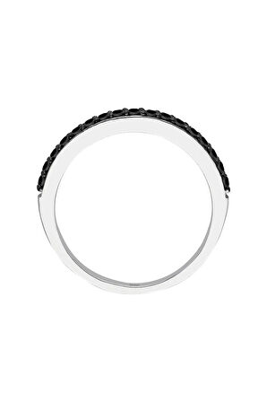 Siyah Pırlanta Taşlı Ince Yarım Tur Yüzük