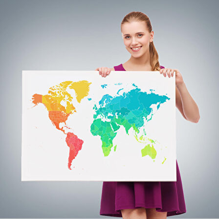 Harita Sepeti Dünya Haritası Dekoratif Kanvas Tablo 1107