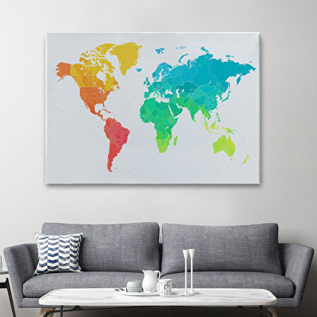 Harita Sepeti Dünya Haritası Dekoratif Kanvas Tablo 1107