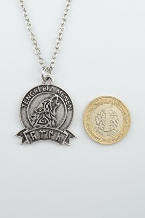 2'li Kam Şaman Davulu - Tengri Biz Menen Bozkurt Erkek Kadın Kolye Seti 925 Ayar Gümüş Kaplama