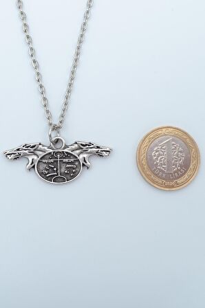 2'li Kam Şaman Davulu - Tengri Biz Menen Bozkurt Erkek Kadın Kolye Seti 925 Ayar Gümüş Kaplama