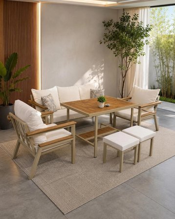 Salda Metal Bahçe Balkon Teras Koltuk Takımı 3+1+1+Masa+2 adet Puf
