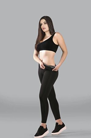 Kadın Siyah Sauna Etkili Terleten Zayıflatıcı Termal Tayt