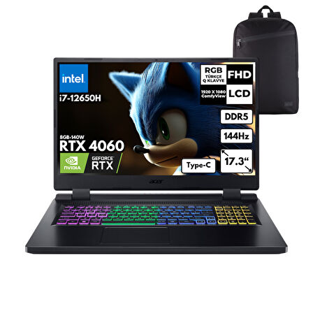 Acer Nitro 5 AN517-55-79B5 i7-12650H 16-GBDDR5 2 TBSSD RTX4060 (8GB-140W) 17.3" FHD Freedos + HMF Sırt Çantası NH.QLFEY.004HMF6