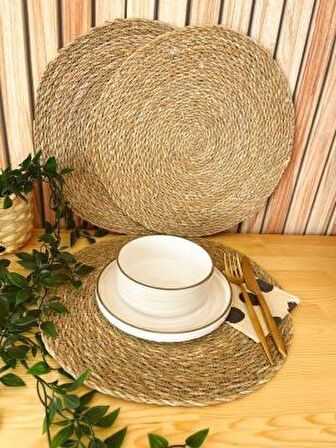 KaiHome 35 cm Yuvarlak Kahverengi Örme Amerikan Servis Takımı 4 Kişilik