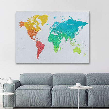 Harita Sepeti Dünya Haritası Dekoratif Kanvas Tablo 1108