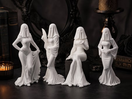  4’lü Gotik Hayalet Kadın Figür Seti 12 cm | Dekoratif Biblo Koleksiyonu