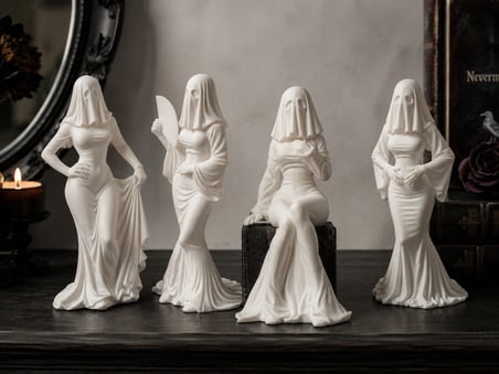  4’lü Gotik Hayalet Kadın Figür Seti 12 cm | Dekoratif Biblo Koleksiyonu