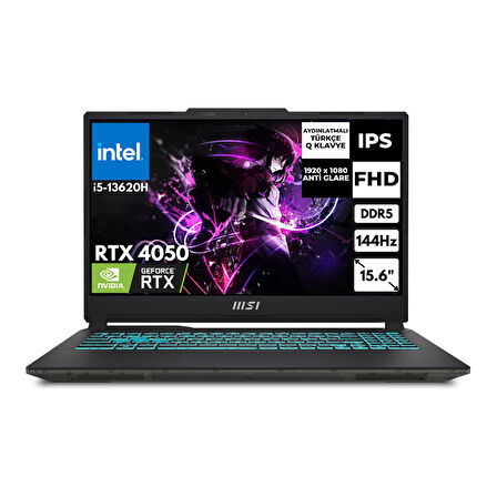 MSI Cyborg 15 i5-13420H 64 GB 256 GB SSD 6GB RTX4050 144Hz 15.6" FHD Windows 11 Pro Gaming Laptop A13VE-1252XTRAT56