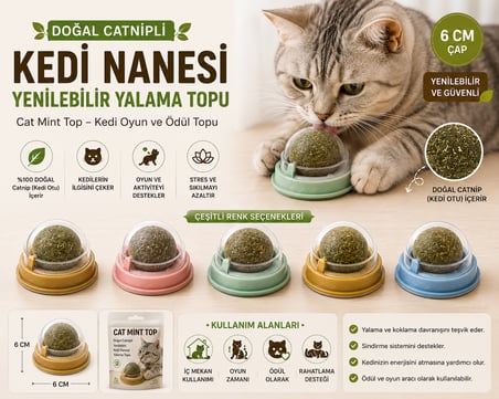 Doğal Catnipli Yenilebilir Kedi Nanesi Yalama Topu – 6 CM - 11093-3