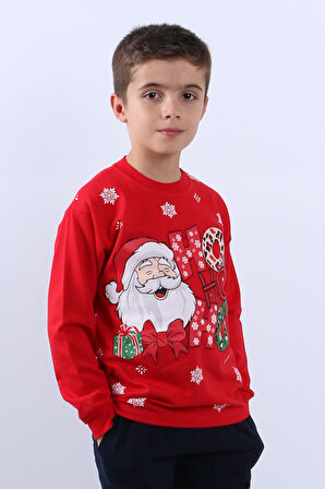 ÇOCUK YILBAŞI SWEAT NOEL BABA VE KAR TANESİ BASKILI RİBANALI E29