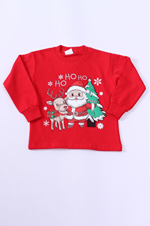 ÇOCUK YILBAŞI SWEAT NOEL BABA VE KAR TANESİ BASKILI RİBANALI E29