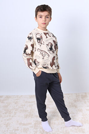 ERKEK ÇOCUK EŞOFMAN TAKIMI DİNOZOR BASKILI RİBANALI F5