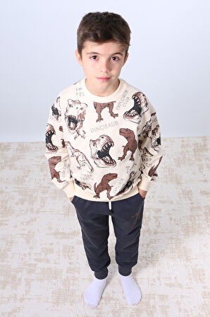 ERKEK ÇOCUK EŞOFMAN TAKIMI DİNOZOR BASKILI RİBANALI F5