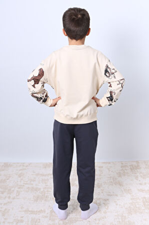 ERKEK ÇOCUK EŞOFMAN TAKIMI DİNOZOR BASKILI RİBANALI F5