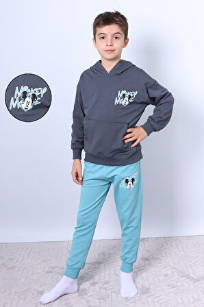 ERKEK ÇOCUK KAPŞONLU EŞOFMAN TAKIMI MİCKEY MOUSE SIRT BASKILI RİBANALI F3