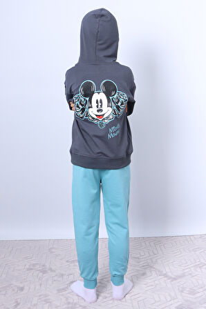ERKEK ÇOCUK KAPŞONLU EŞOFMAN TAKIMI MİCKEY MOUSE SIRT BASKILI RİBANALI F3