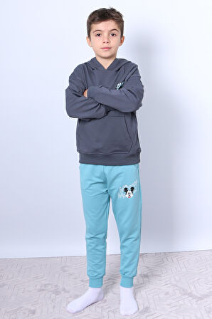 ERKEK ÇOCUK KAPŞONLU EŞOFMAN TAKIMI MİCKEY MOUSE SIRT BASKILI RİBANALI F3