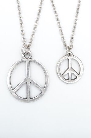 2'li Peace Barış Sembolü Erkek Kadın Kolye Seti 925 Ayar Gümüş Kaplama