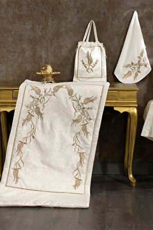 Lale Seccade Seti-Kreme/Gold 4 Parça