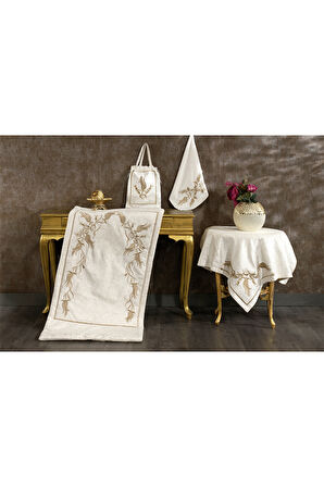 Lale Seccade Seti-Kreme/Gold 4 Parça