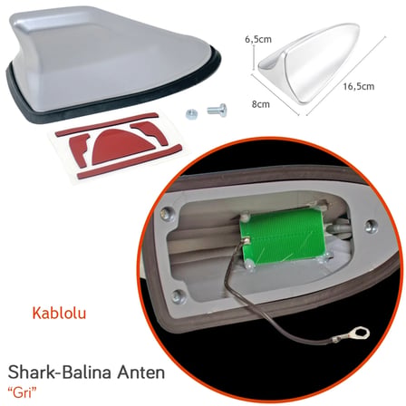 NYF Shark Balina Anten Kablolu Altı Silikonlu Gri