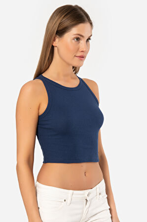 Türen Kadın Fitilli Crop T-shirt 3404/Lacivert