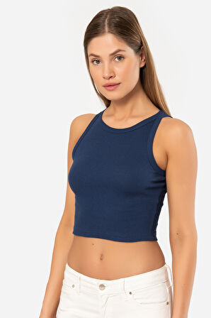 Türen Kadın Fitilli Crop T-shirt 3404/Lacivert