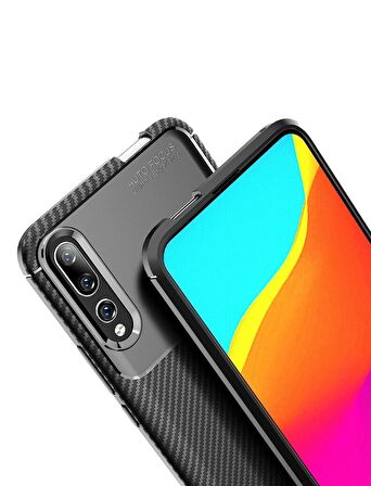 Smcase Huawei Y9 Prime 2019 Kılıf Negro Karbon Desenli Silikon  Nano Ekran Koruyucu 
