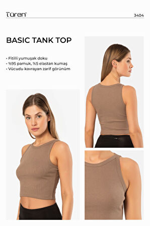 Türen Kadın Fitilli Crop T-shirt 3404/Kahverengi