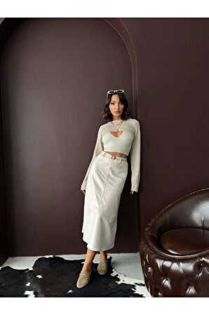 Scuba Süet Midi Boy Kadın Etek